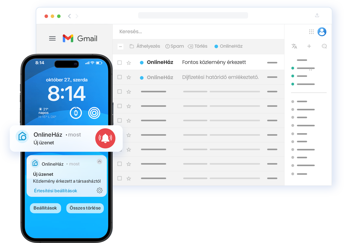 E-mail és push értesítések a lakóknak